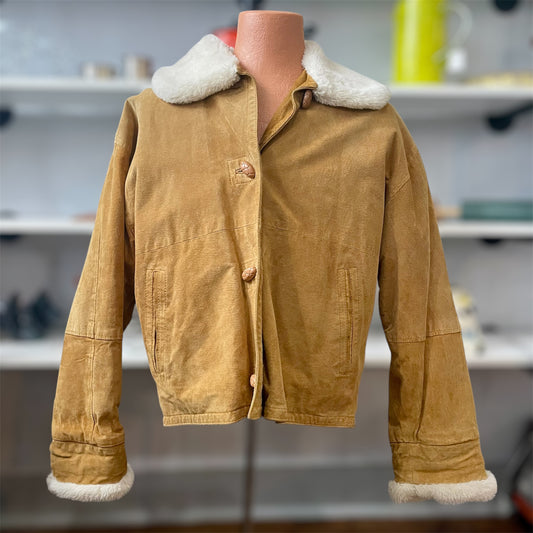 Y2K Tan Suede JKT with Faux Fur Collar | Large