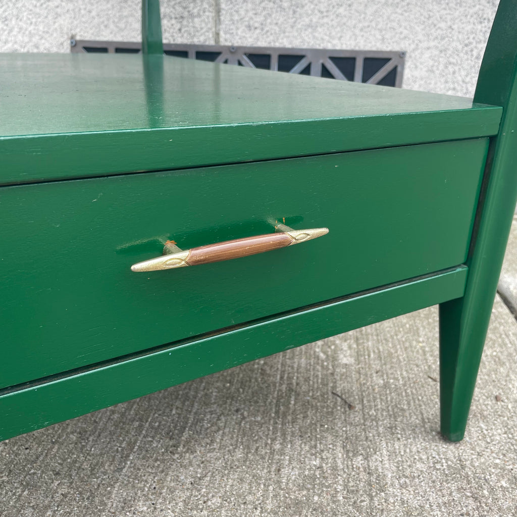 Refurbished Emerald Green 2-Tier Mid-Century Nightstand