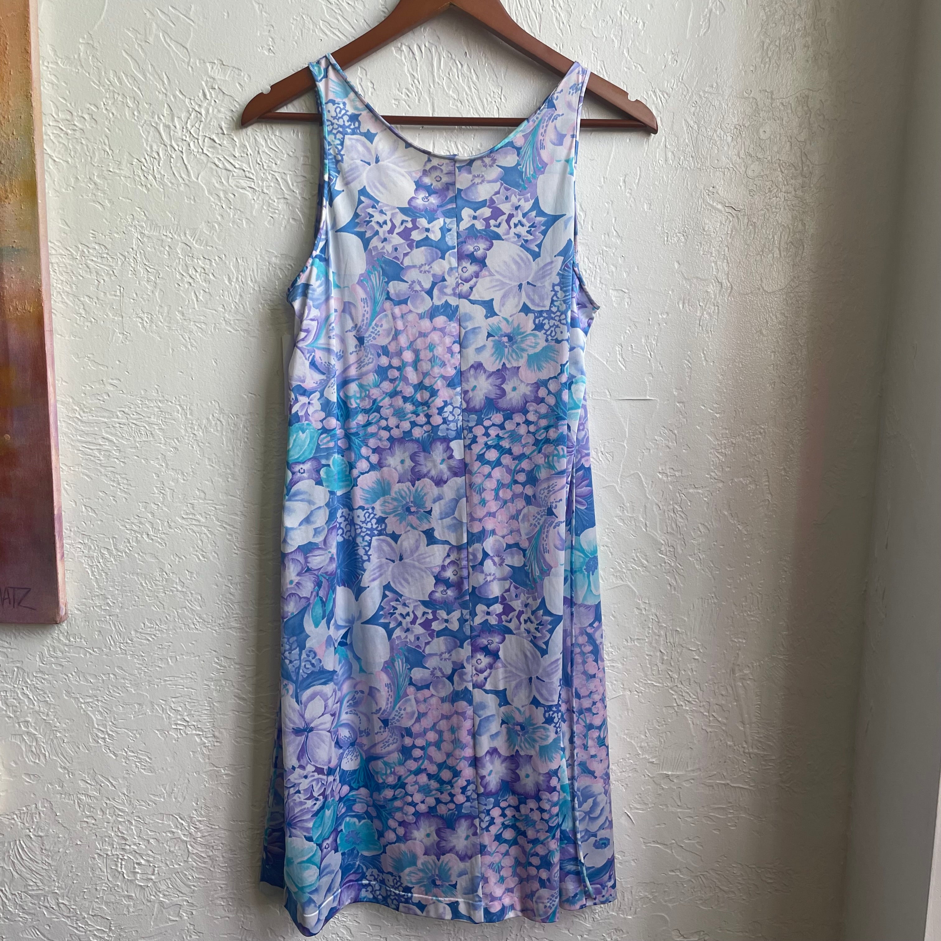 60’s/70’s Maxi No Sleeve Floral Blue Blouse Dress | Large