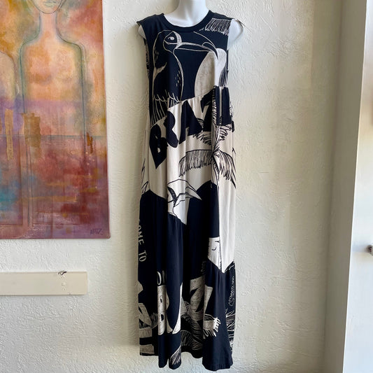 Farm Rio Anthropologie Tiered Graphic T-Shirt Midi Dress | Small