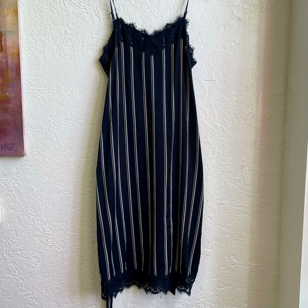 Who Wore What Black Lace Striped Sleeveless Slip Dress | Medium