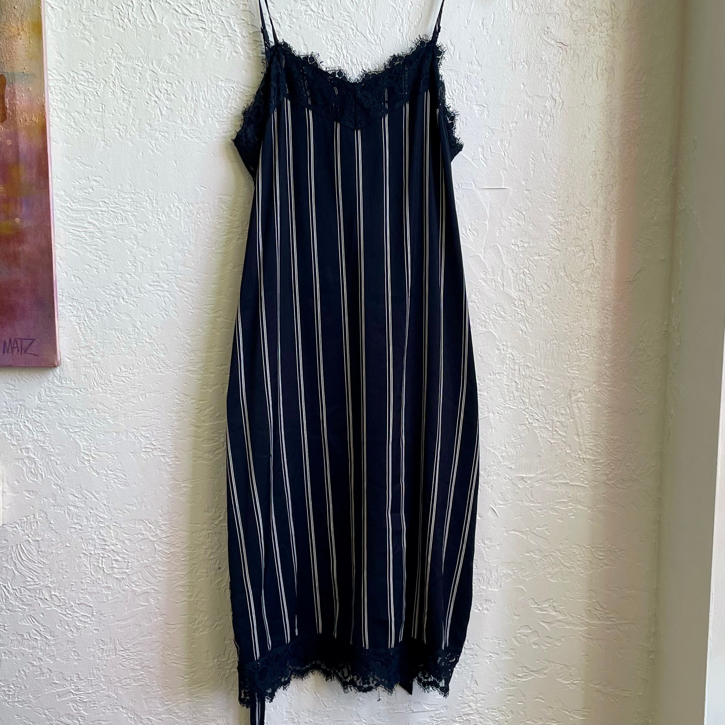 Who Wore What Black Lace Striped Sleeveless Slip Dress | Medium