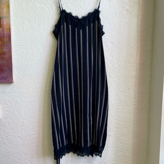 Who Wore What Black Lace Striped Sleeveless Slip Dress | Medium