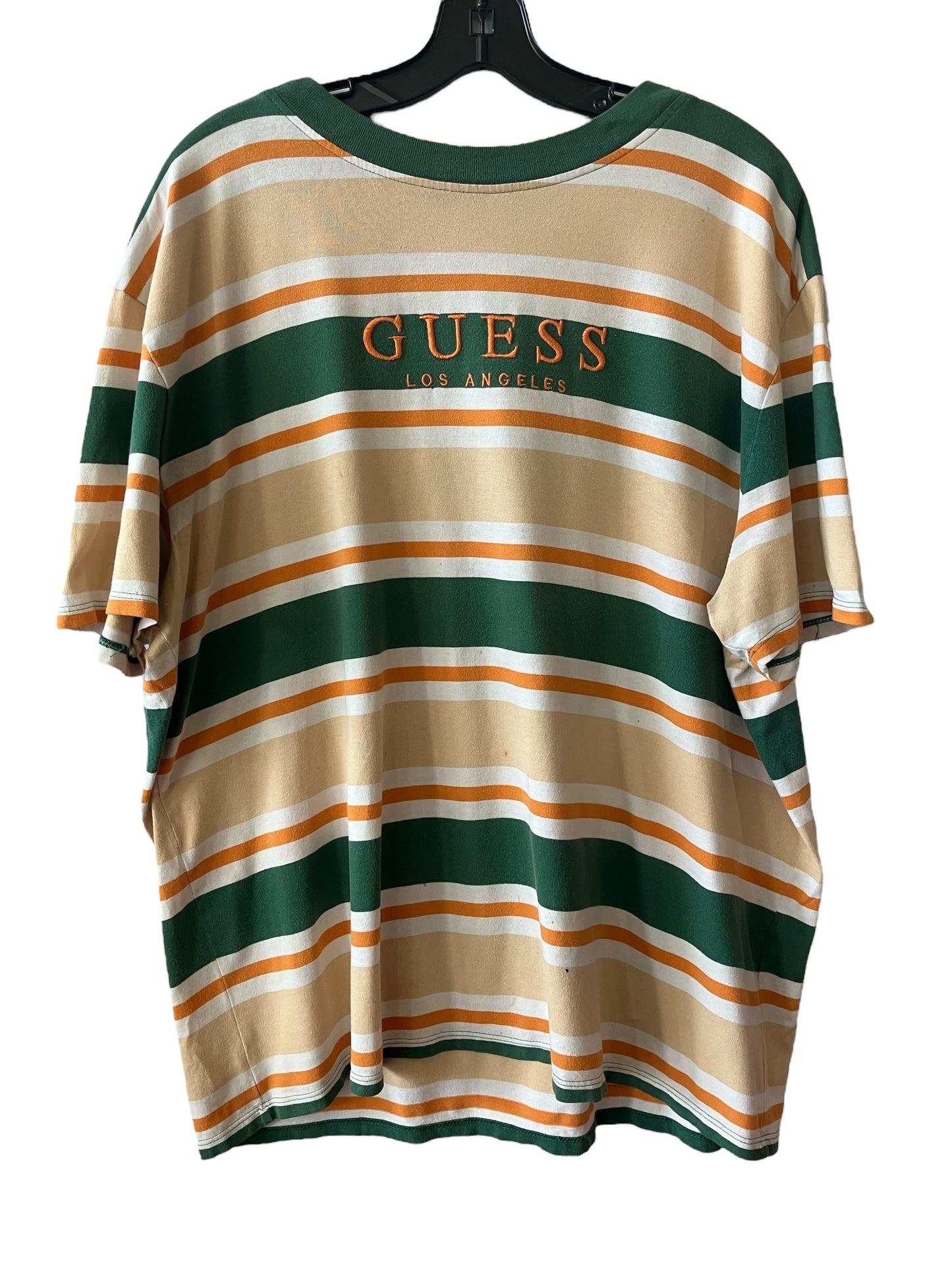 Vintage Guess Logo Striped Green Orange T-shirt Tee Mens Large