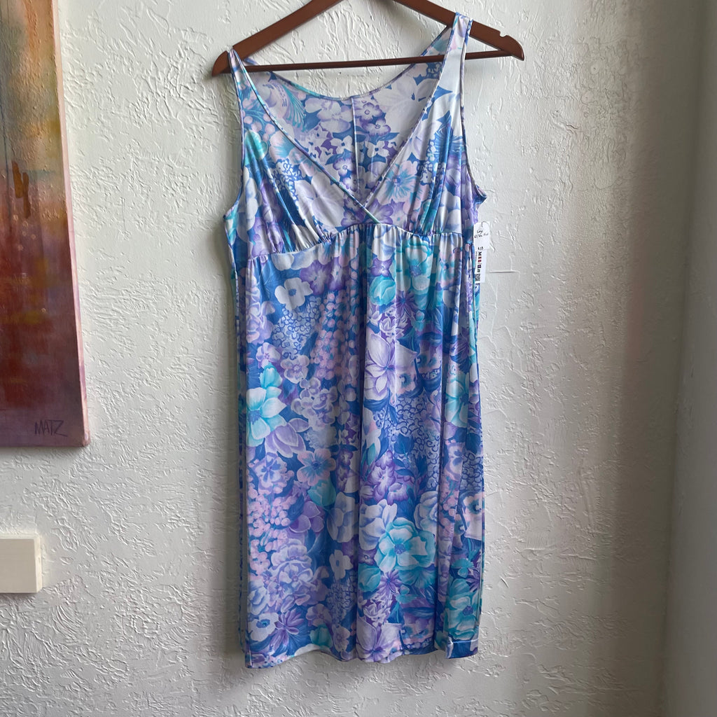 60’s/70’s Maxi No Sleeve Floral Blue Blouse Dress | Large
