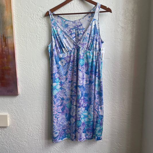 60’s/70’s Maxi No Sleeve Floral Blue Blouse Dress | Large