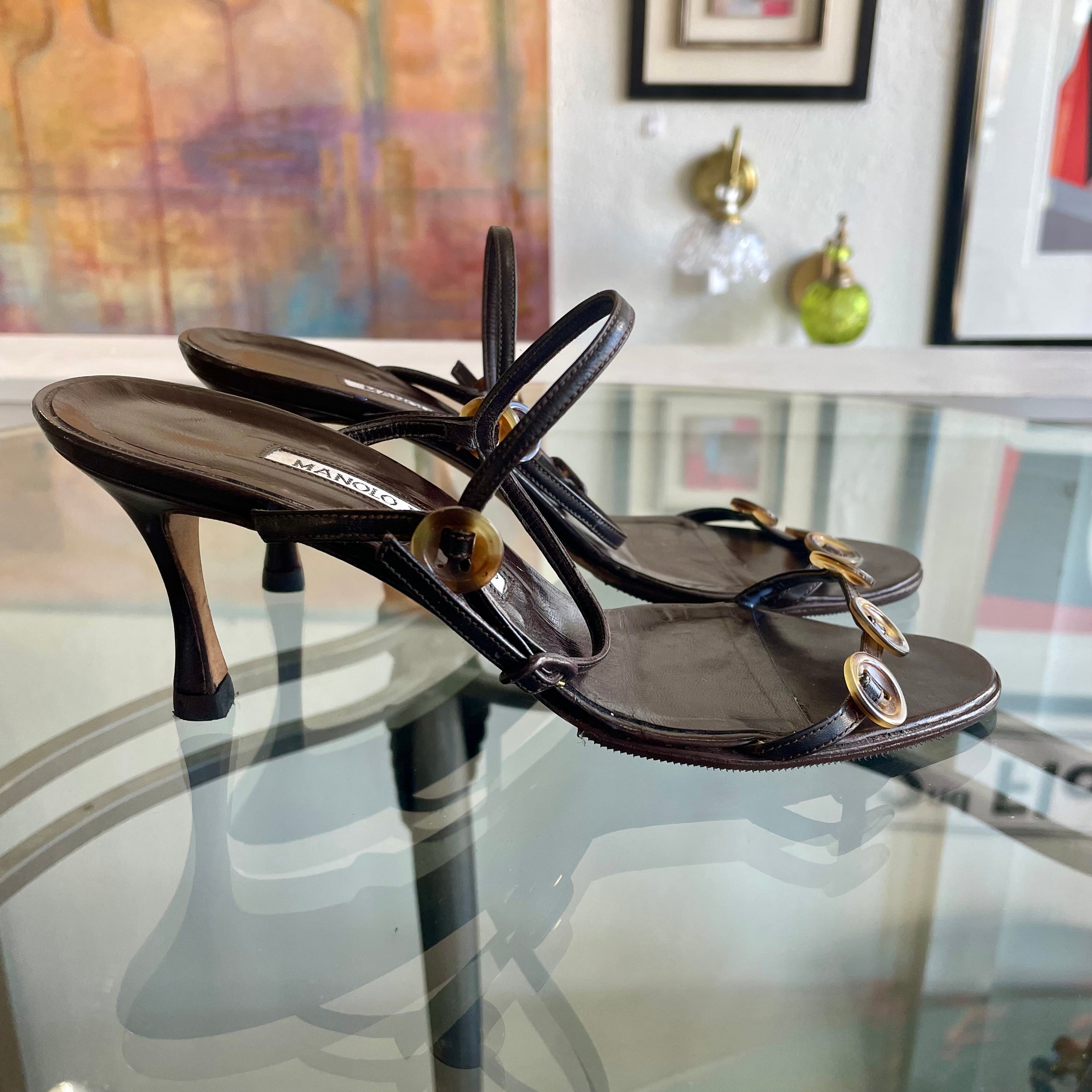 Manolo Blahnik Button Strap Sandals | Size 7/37