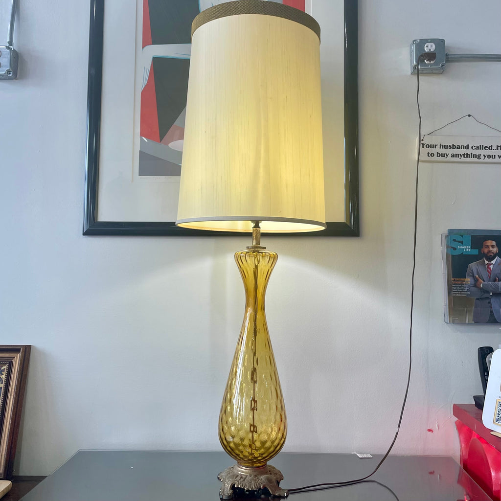 Amber Etched Mid-Century Glass Lamp