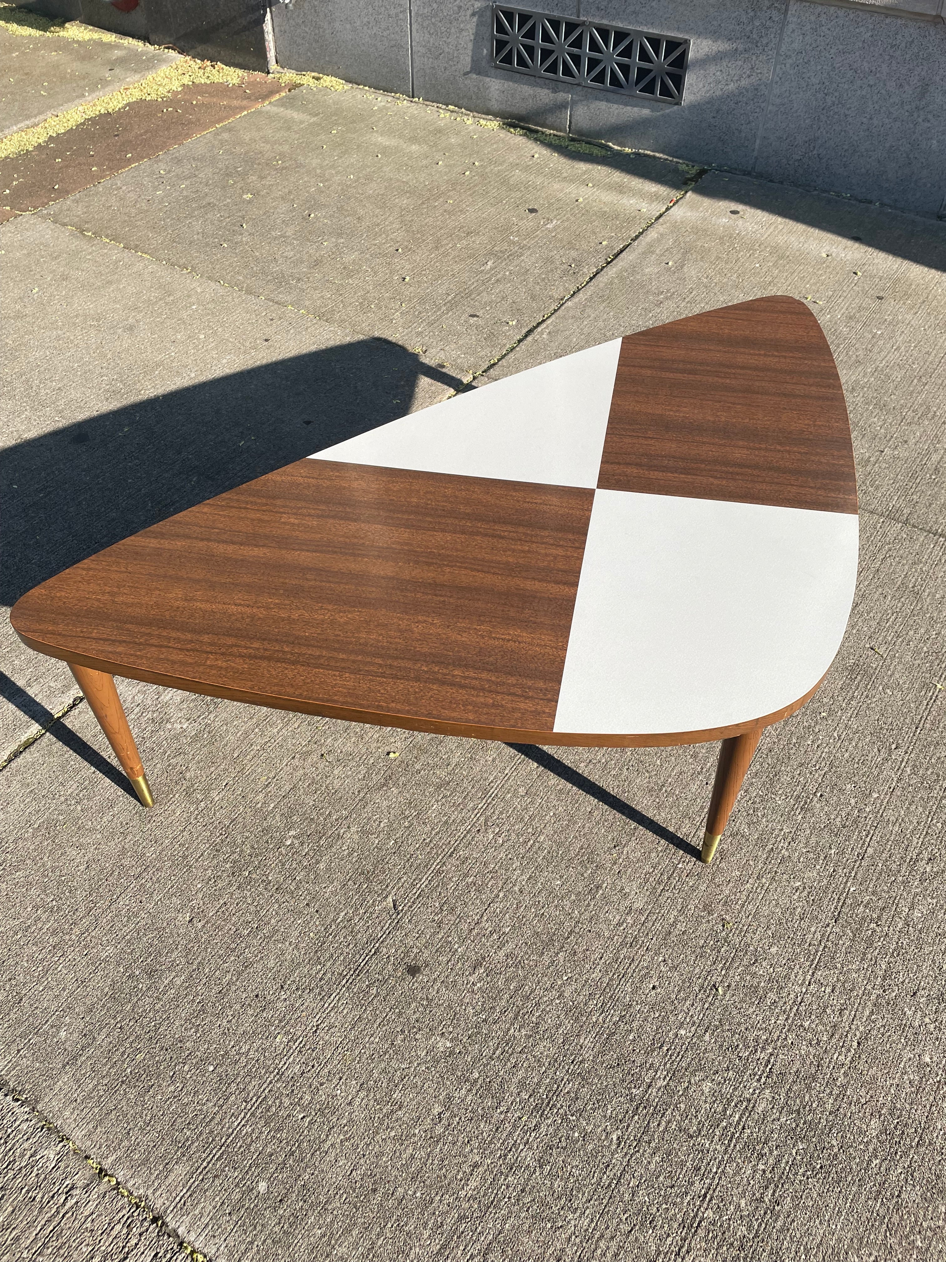 Mid-Century Modern Laminate White Checkered Coffee Table 1960's