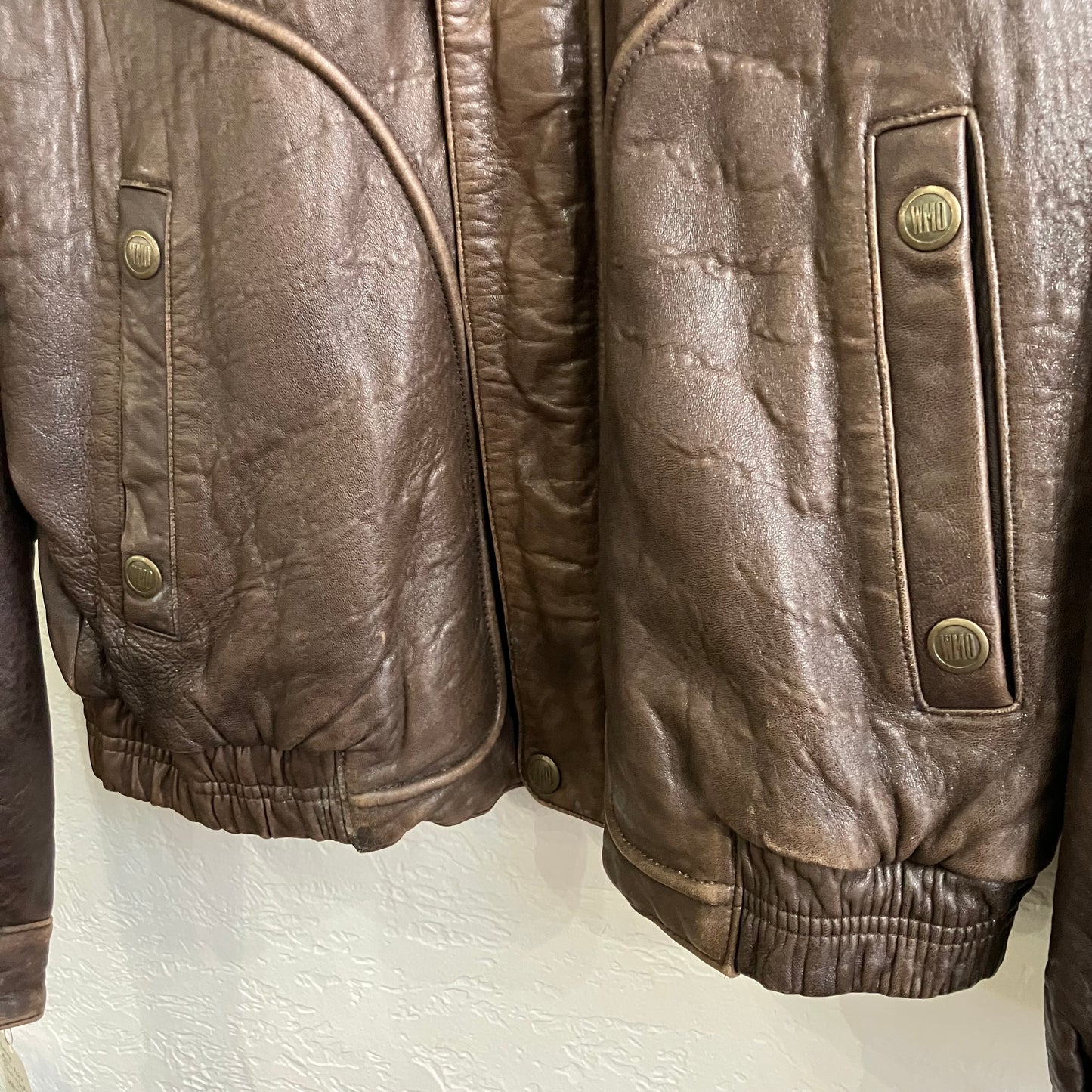 Brown Insulated Leather Bomber Jacket Vintage | Large