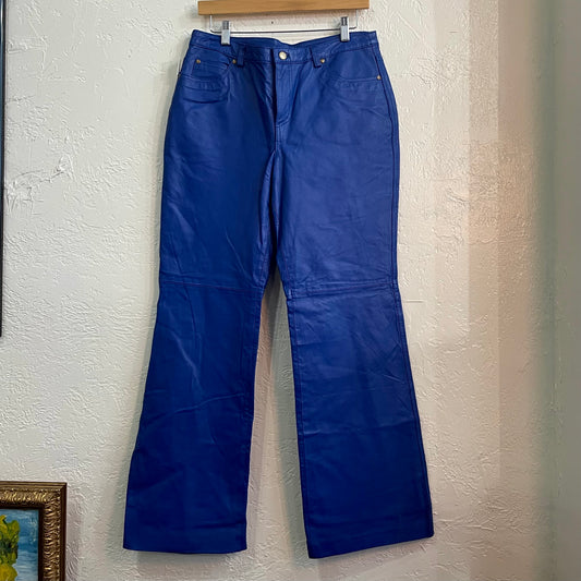 Blue Leather Low Cut Bootcut Pants 2000’s | Size 12