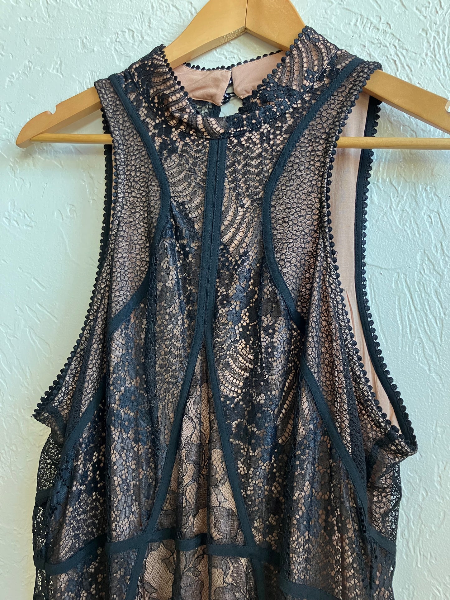 Anthropologie Structured Black Lace Overlay Dress Size 12