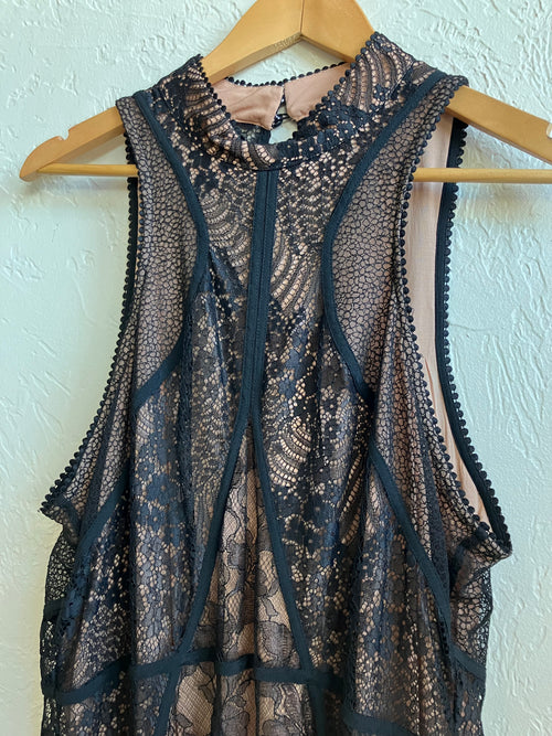 Anthropologie Structured Black Lace Overlay Dress Size 12