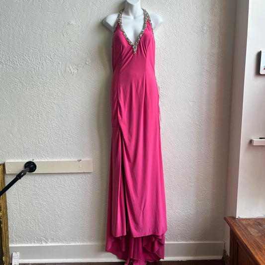 Pink Y2K Cross Rhinestone Maxi Dress | Medium
