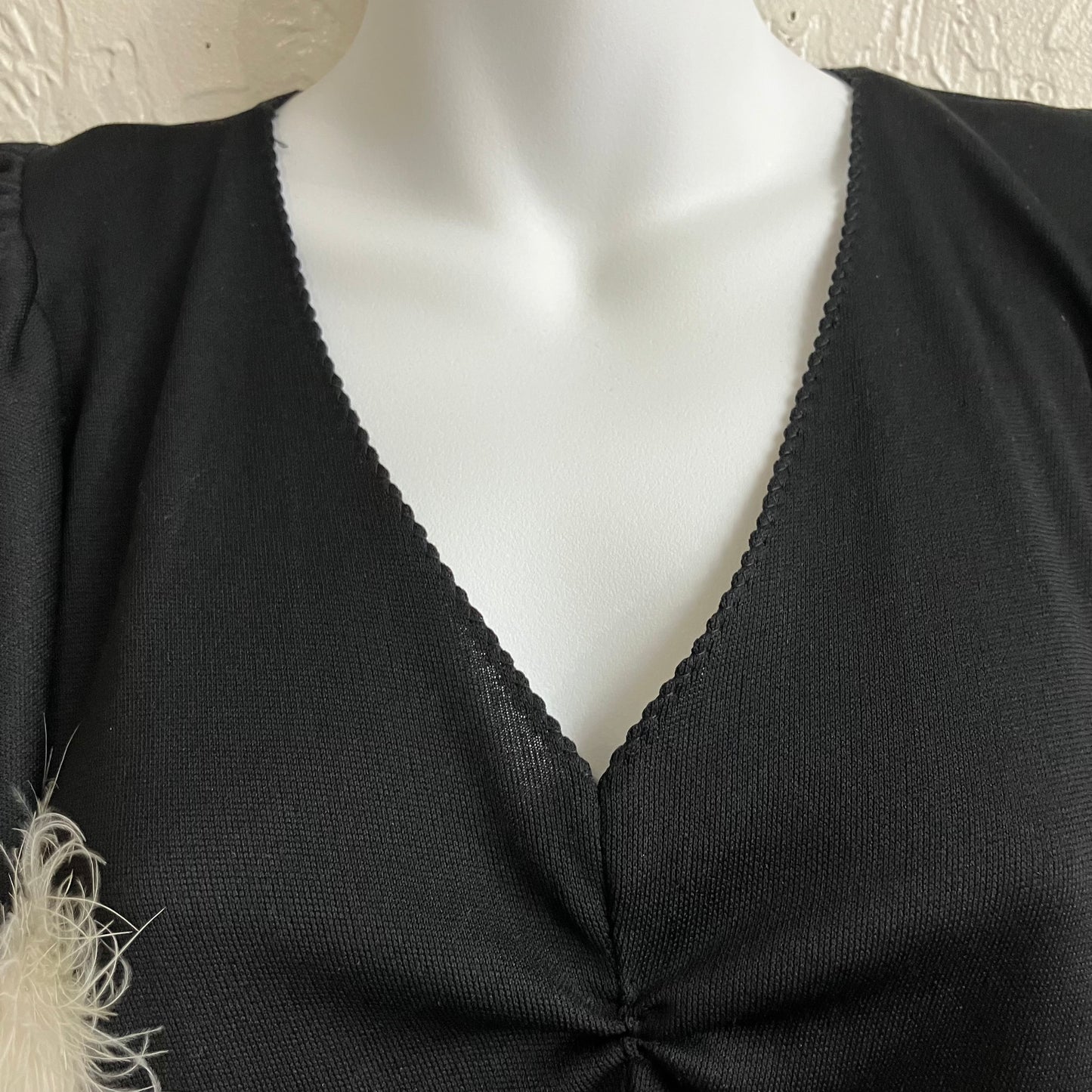 Vintage 70’s Black White Feather Maxi Dress | Medium