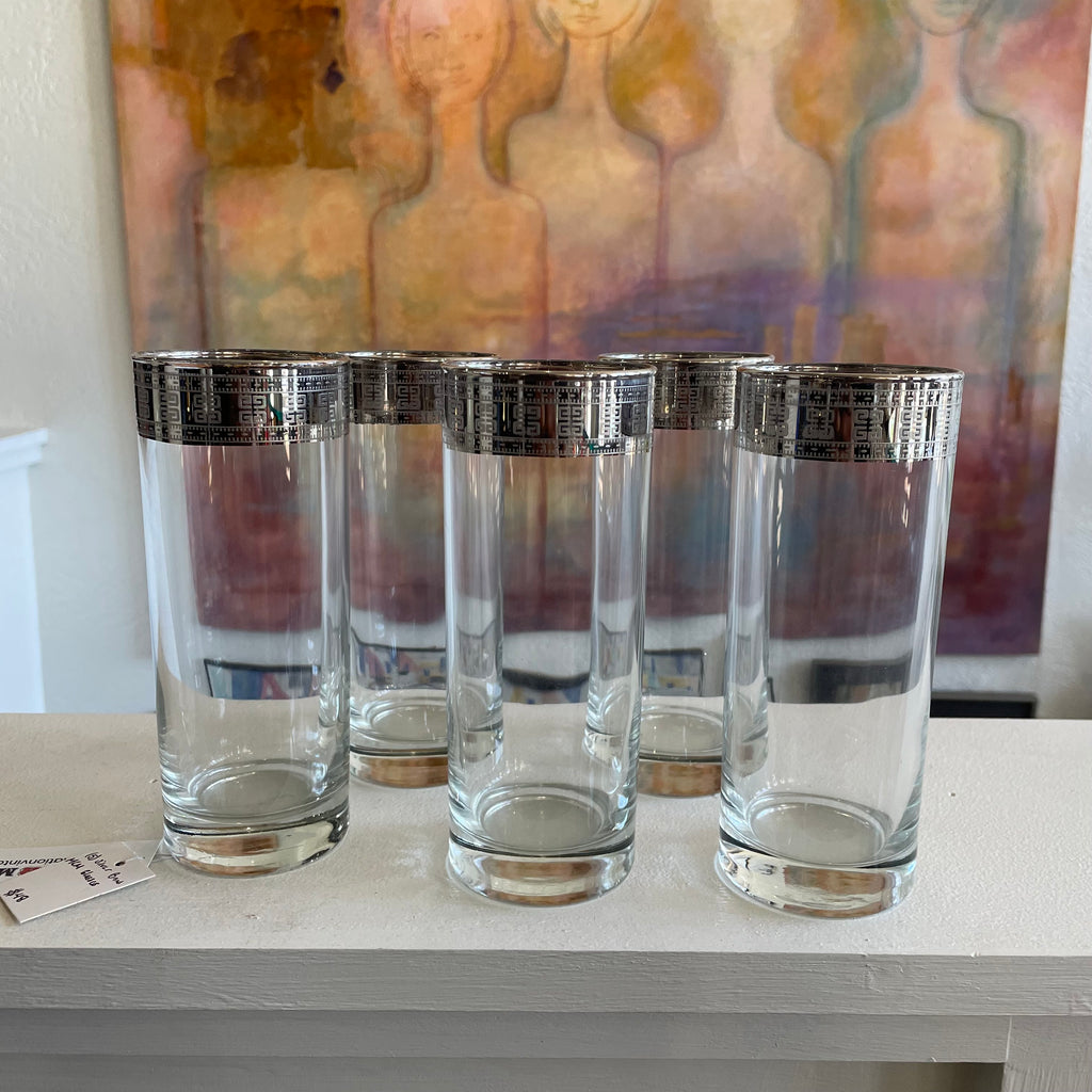Italian Highball Glasses w/ Silver Band MCM Set of 5