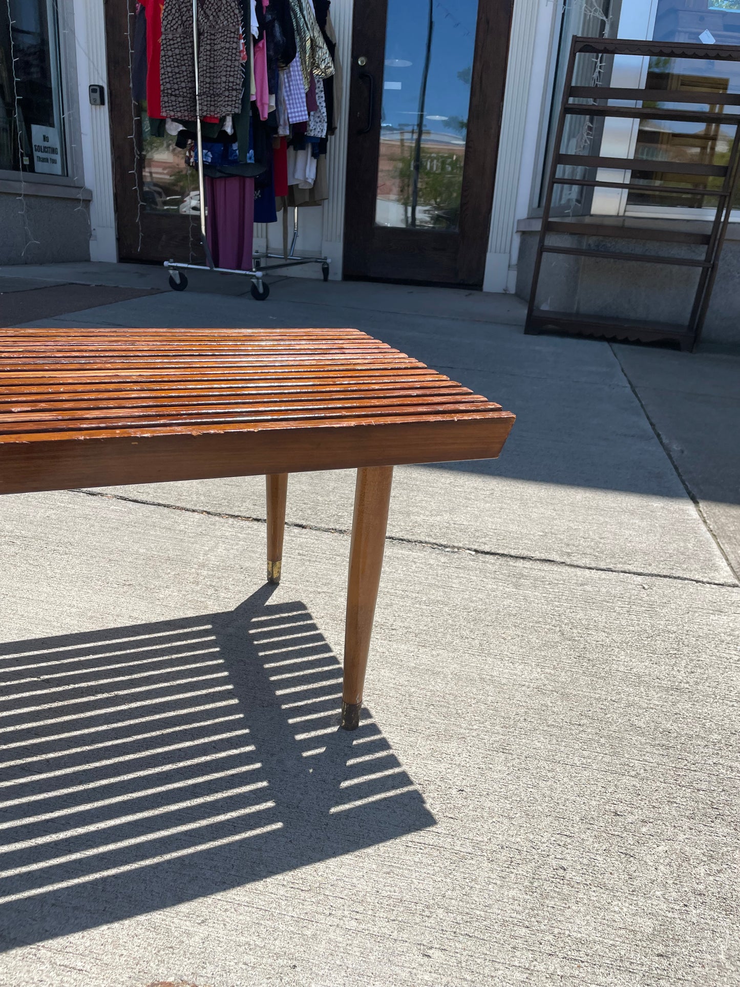 Mid-Century Modern Slated Walnut Wood Bench