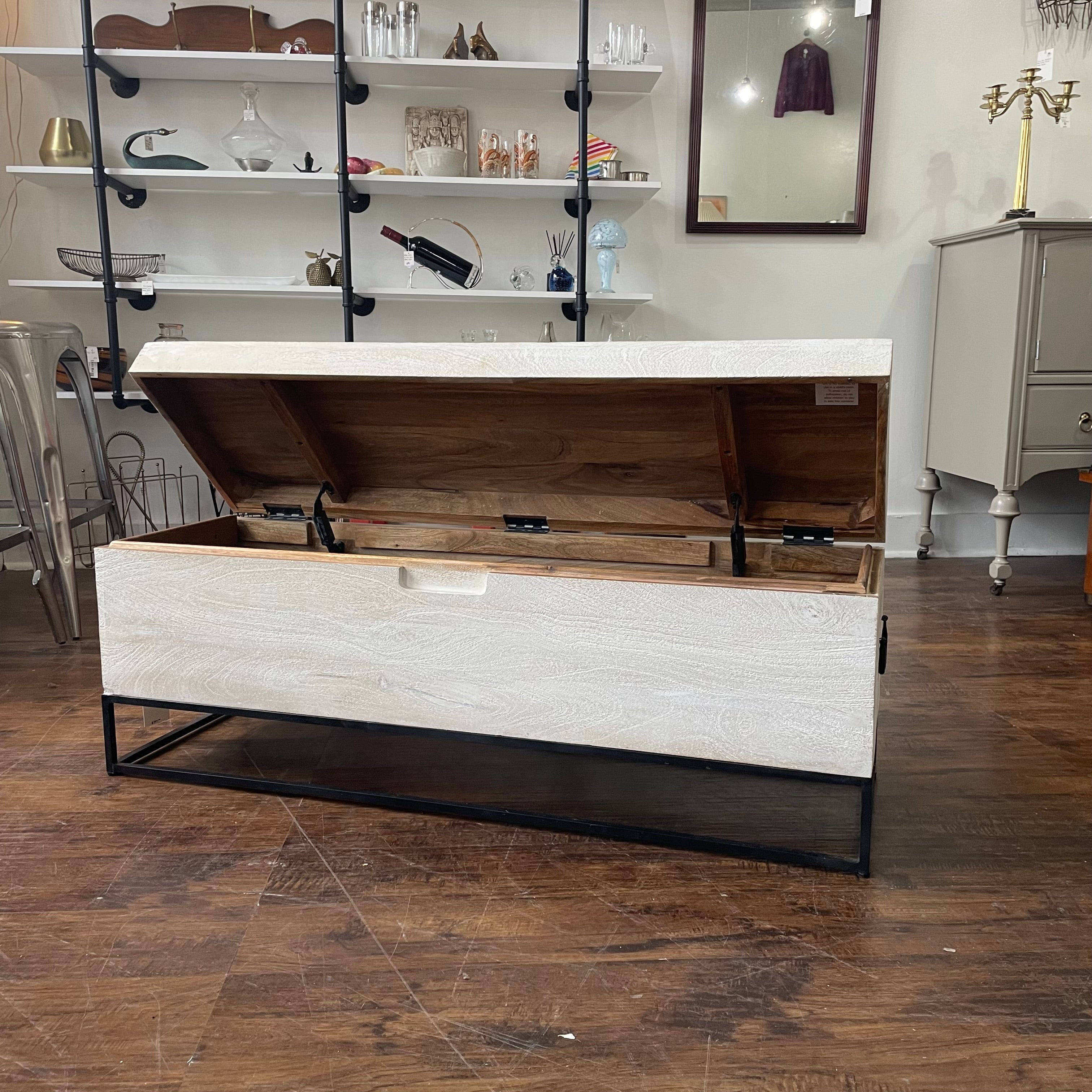 Modern 46" Solid Wood Bed End Chest on Metal Stand