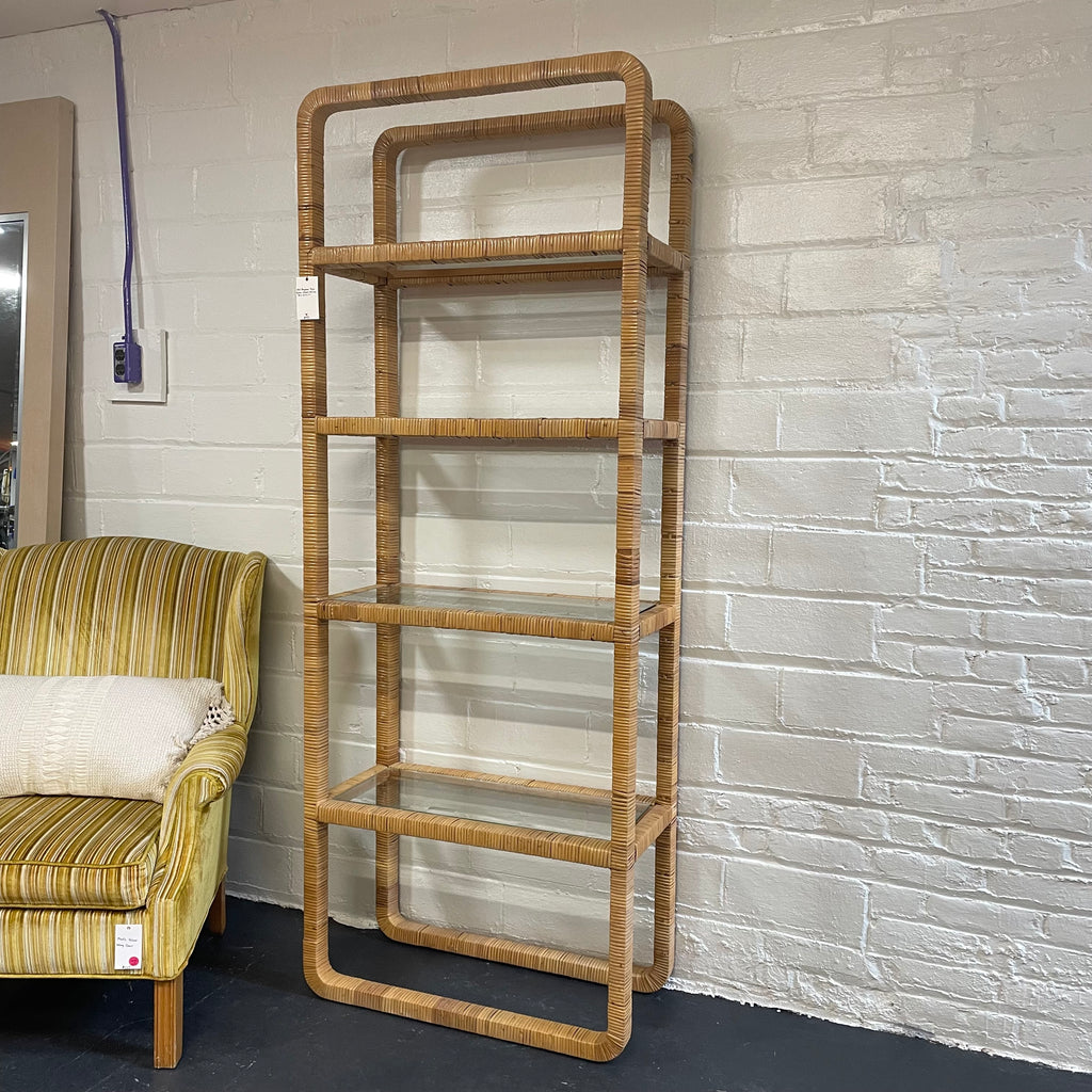 Milo Baughman Midcentury Modern Rattan Wrapped Four Shelf Etagere Bookcase