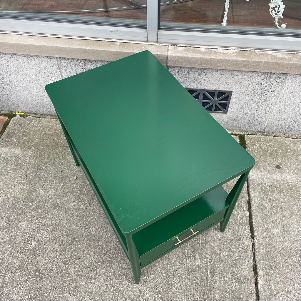 Refurbished Emerald Green 2-Tier Mid-Century Nightstand