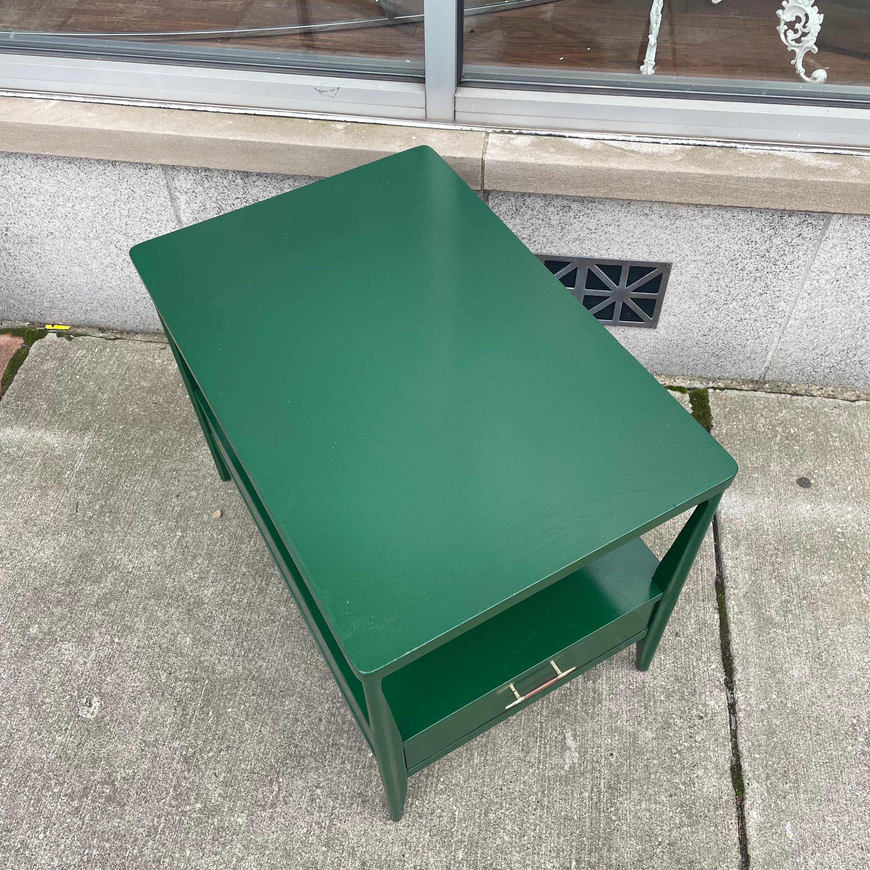 Refurbished Emerald Green 2-Tier Mid-Century Nightstand