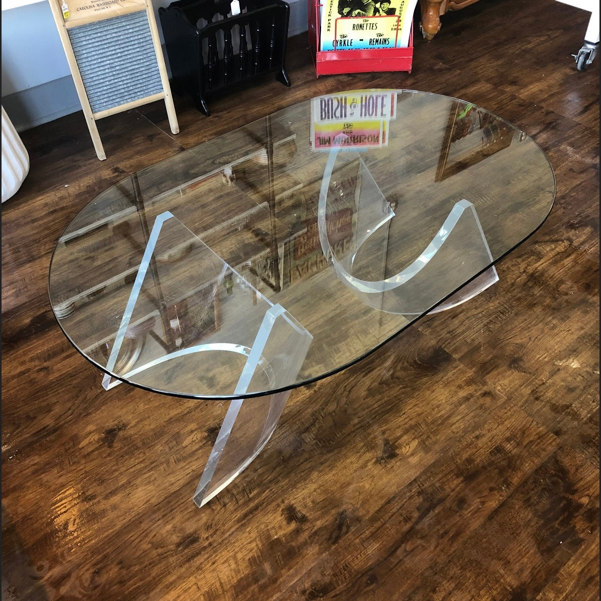 1980s Glass Top & Lucite Base Coffee Table