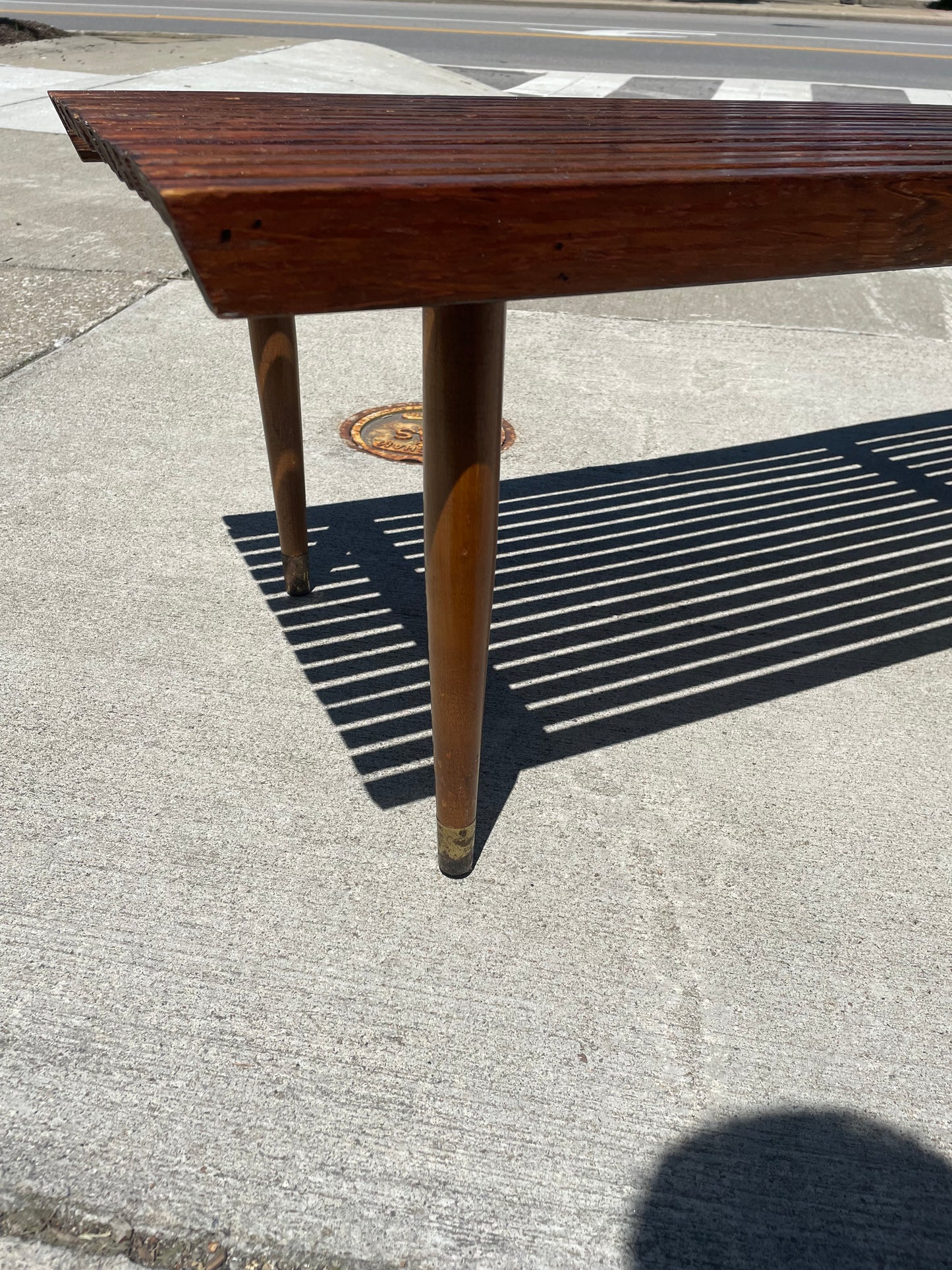 Mid-Century Modern Slated Walnut Wood Bench