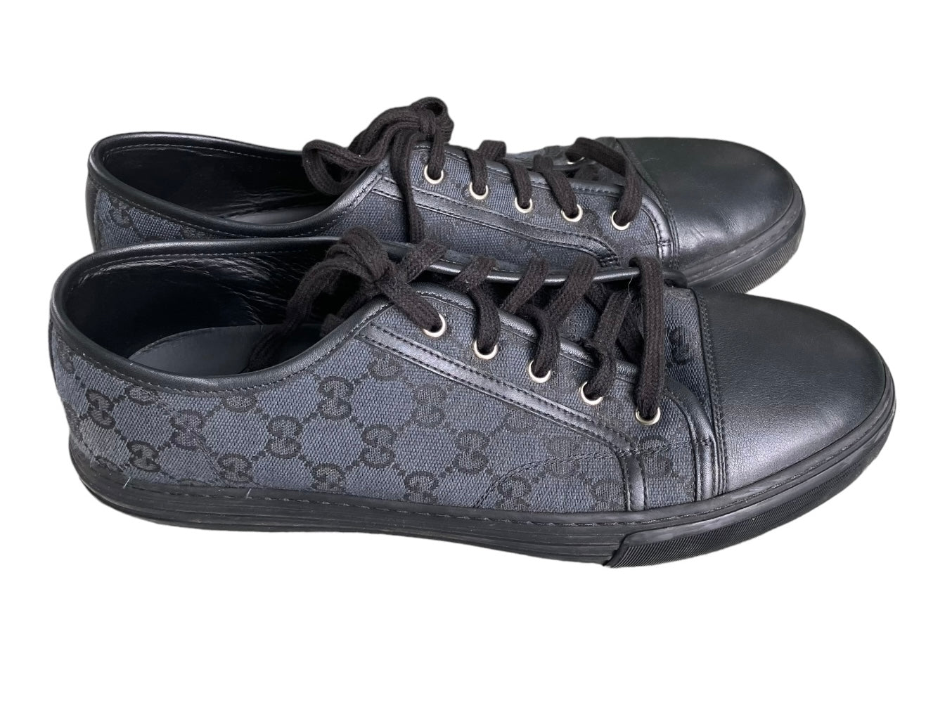 Gucci GG Black Leather & Canvas Sneaker UK 11 US 11.5