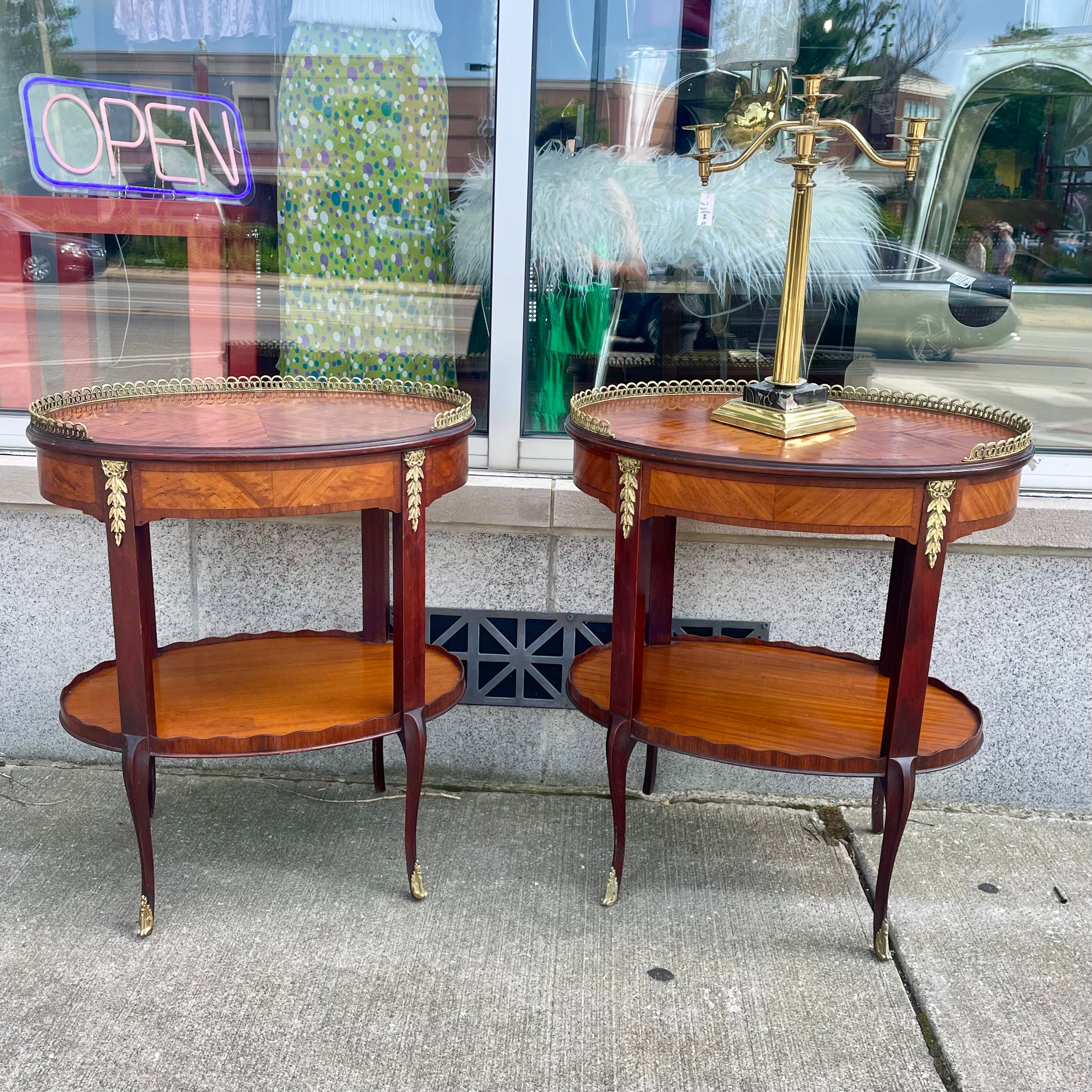 A Pair of Weiman Mahogany French Style Two Tiered End Tables 1940's