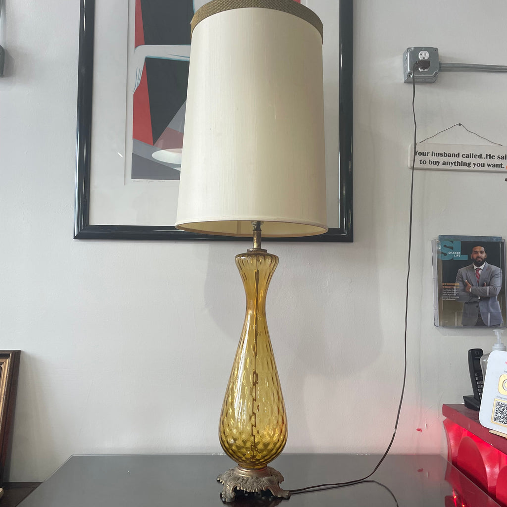 Amber Etched Mid-Century Glass Lamp
