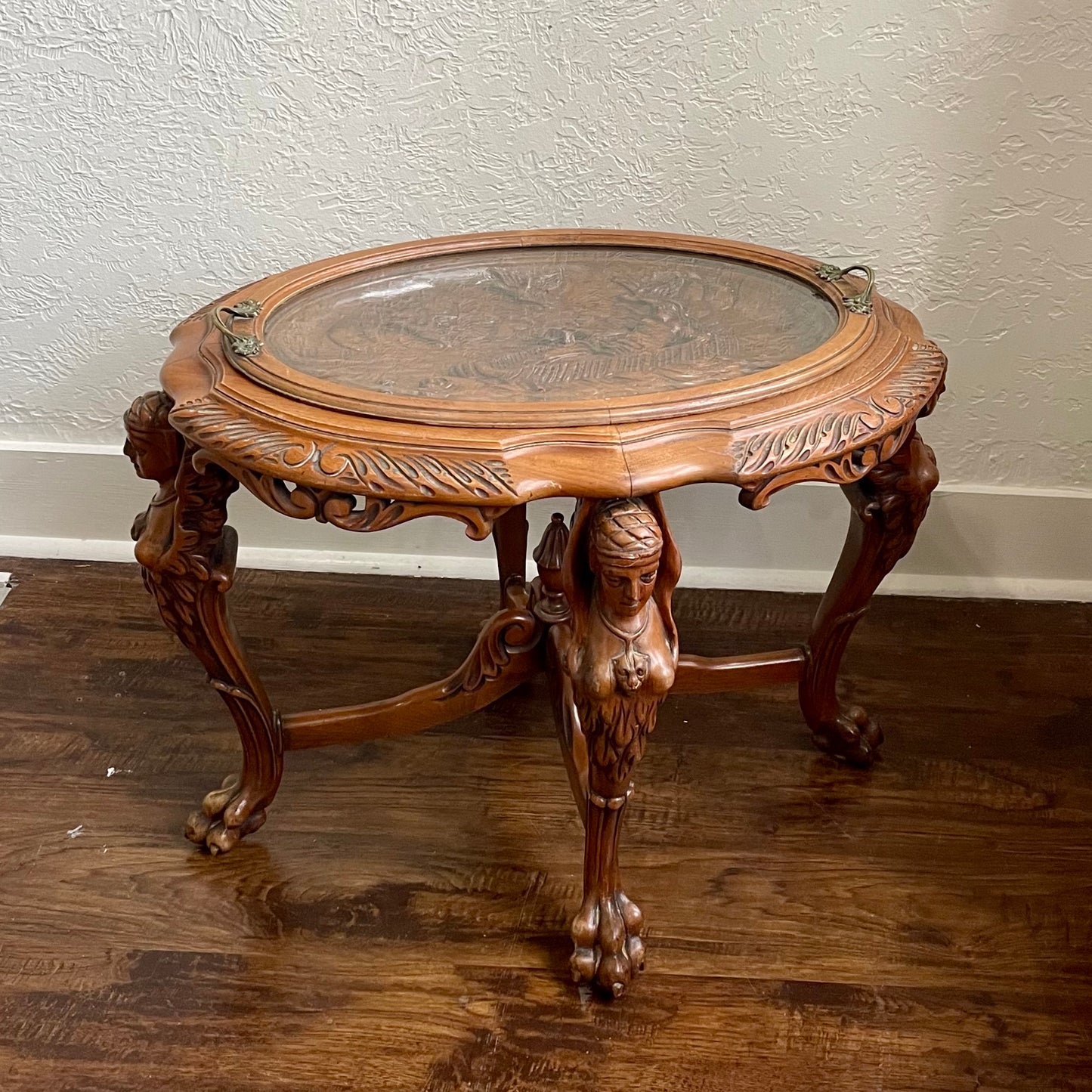 Antique 20th Century Wood Carved French Baroque Tea Tray Table