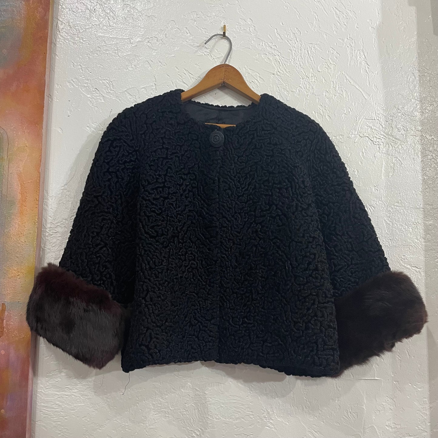 Black Ribbon Mink Cuff Short Jacket | Medium