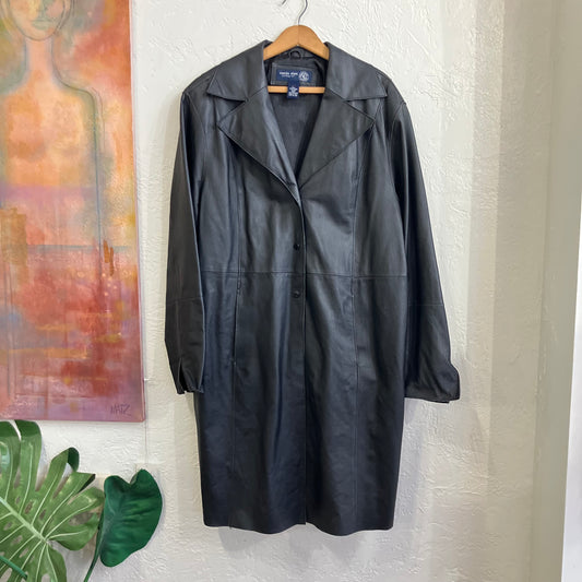 Black Leather Trench Coat | 3X