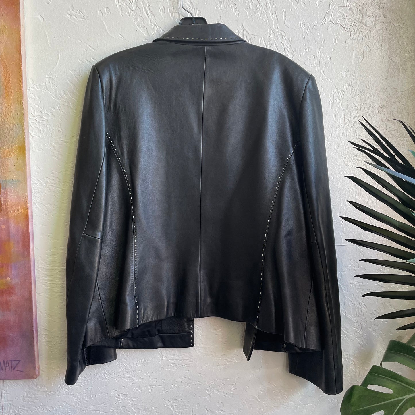 Black Leather White Lining Jacket And Skirt Set | Large - Size 10