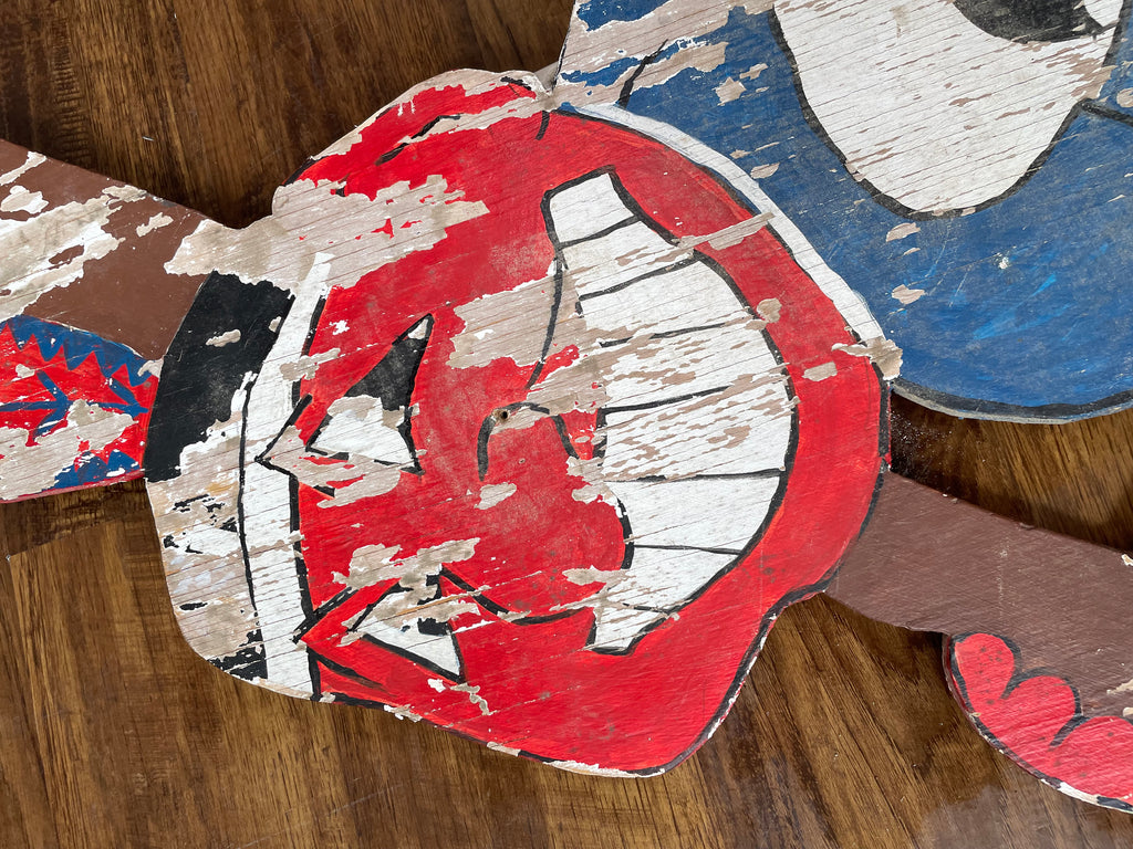 Vintage Cleveland Indians Chief Wahoo 45" Wood Wall Hanging Baseball Guardians