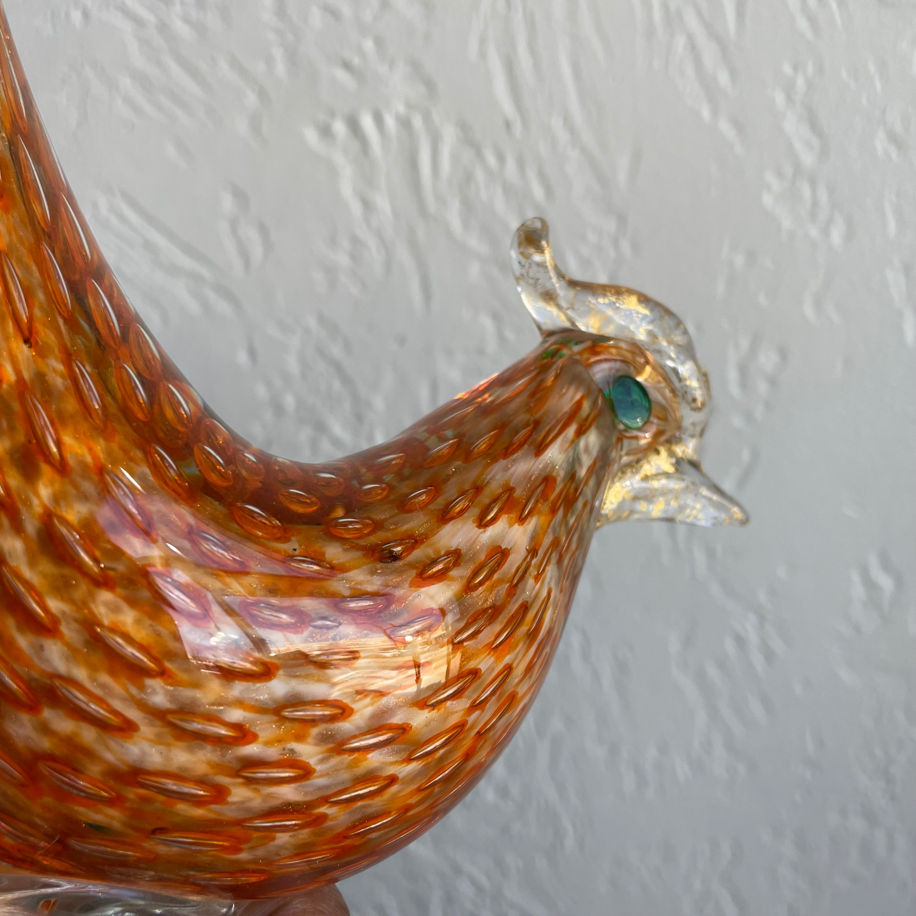 Murano Glass Orange Pheasant Bird Art