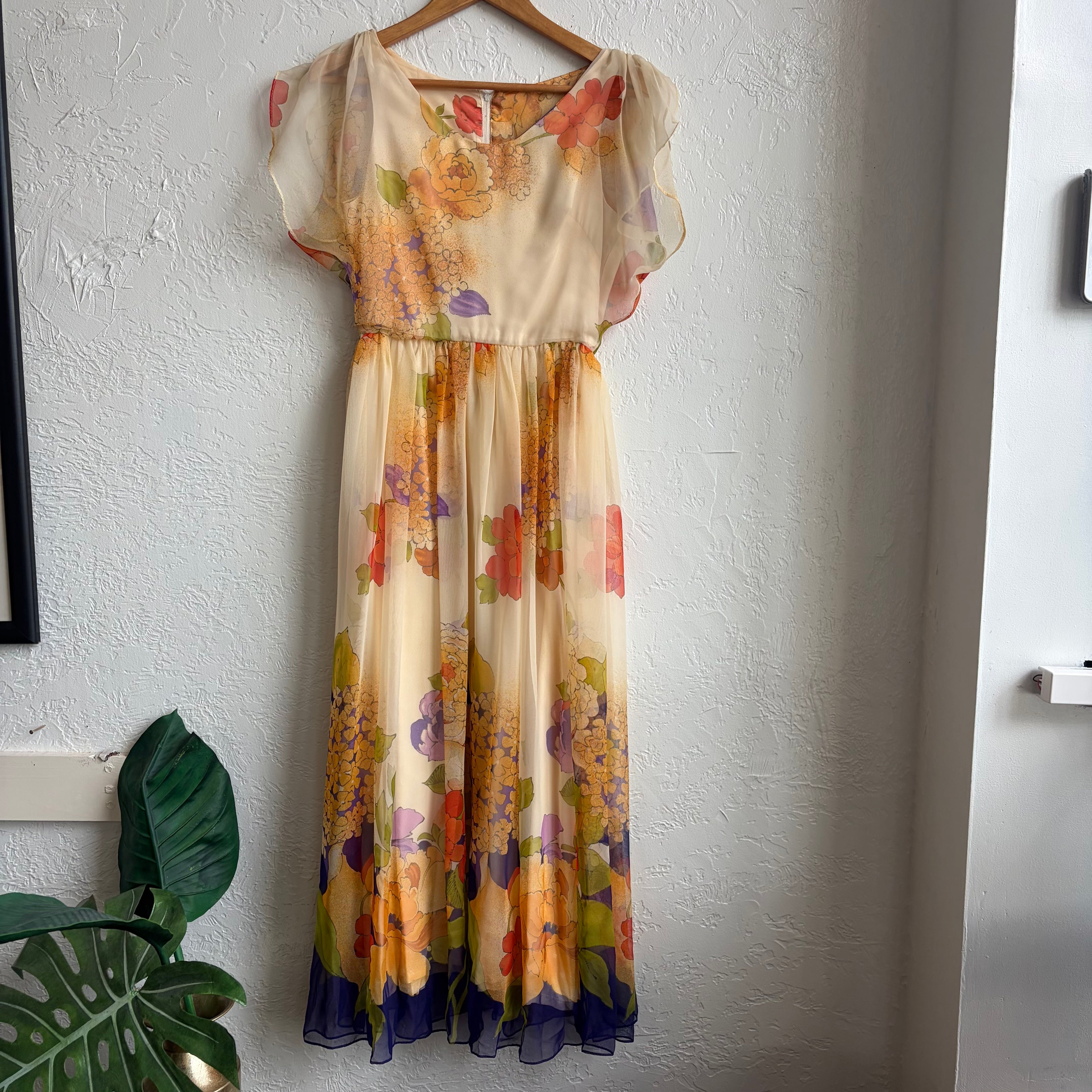 Dalani II  Vintage Watercolor Print Tea Length Dress
