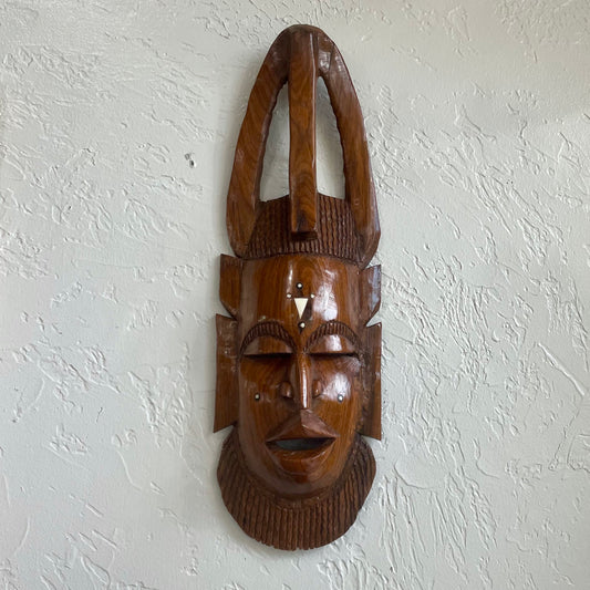 Hand Carved African Tribal Mask with Ivory Inlay Wall Hanging