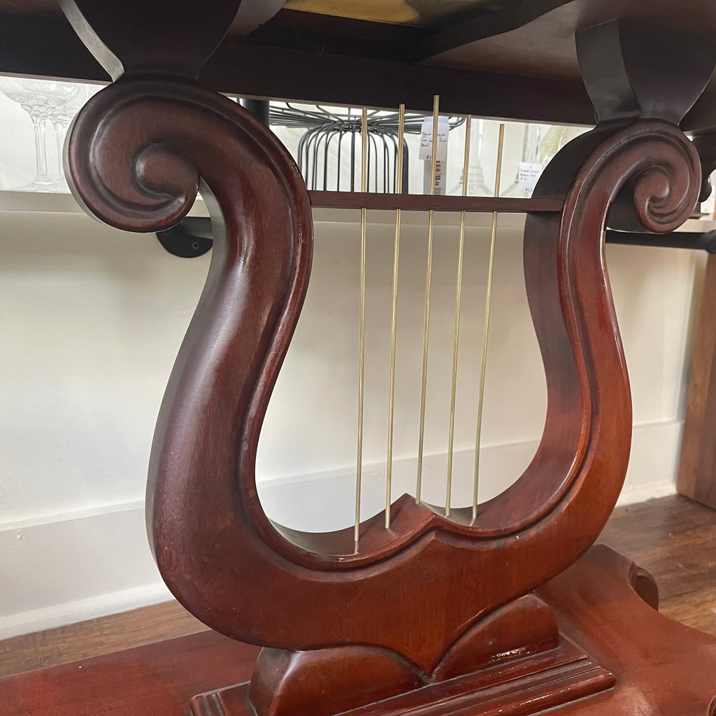 Victorian Mahogany Carved Lyre Harp Base Entryway Console Table