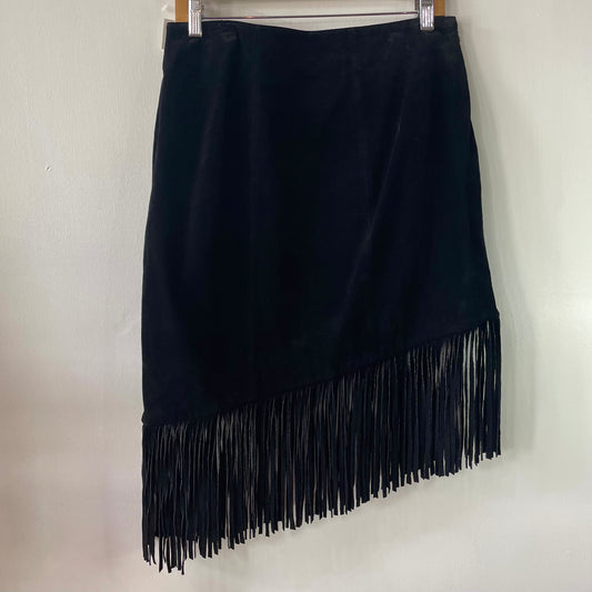 Y2K Black Suede Fringe Asymmetrical Midi Skirt