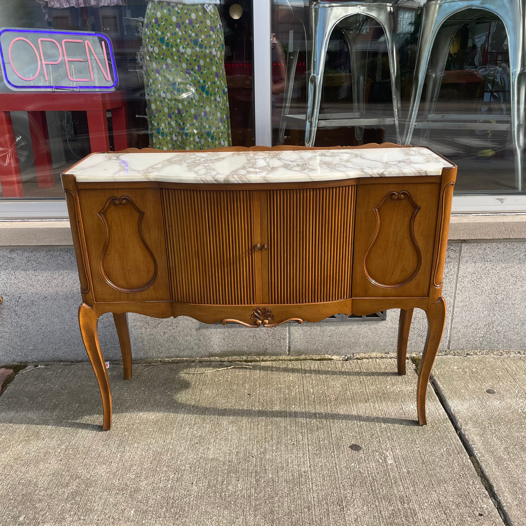 Marble Top Louis XV Style Tambour Door Console Table