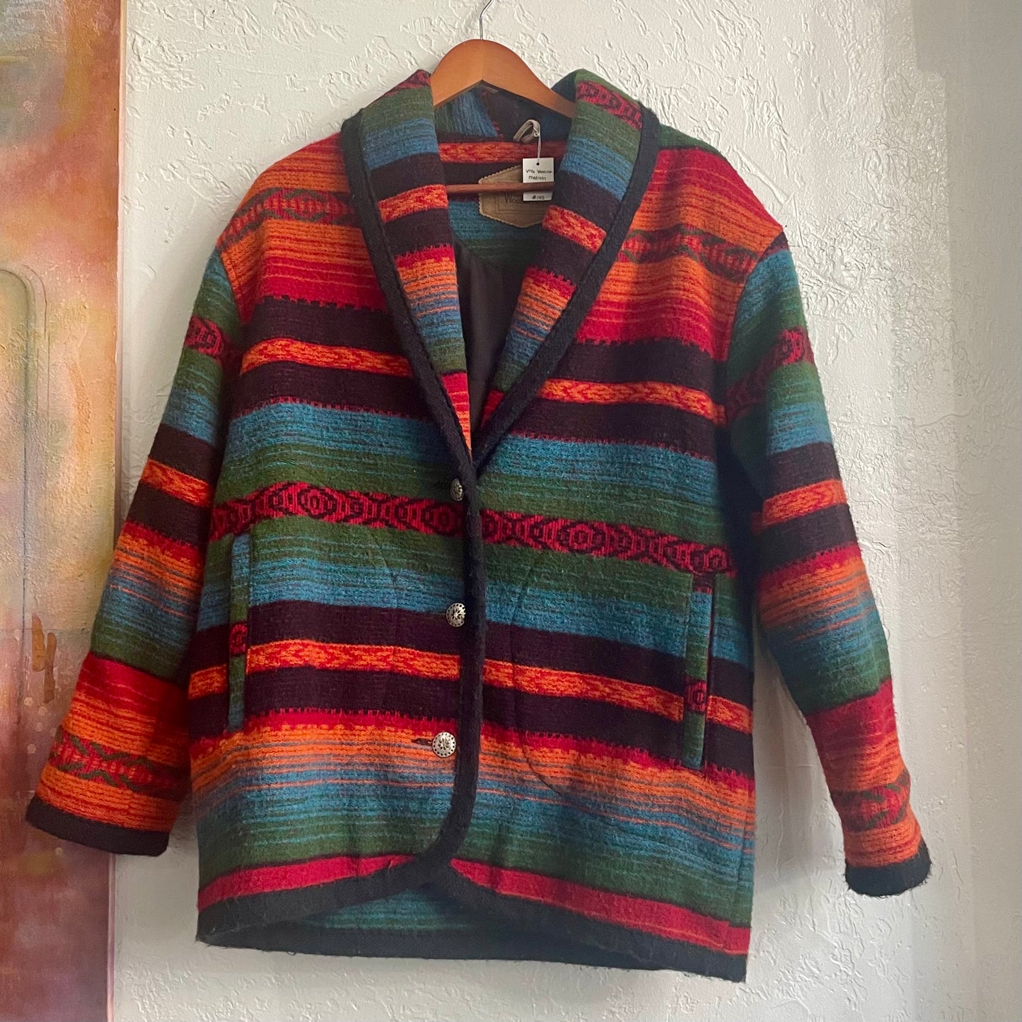 Woolrich Western Style Aztec Stripped Blanket Coat Vintage 1980's| Medium