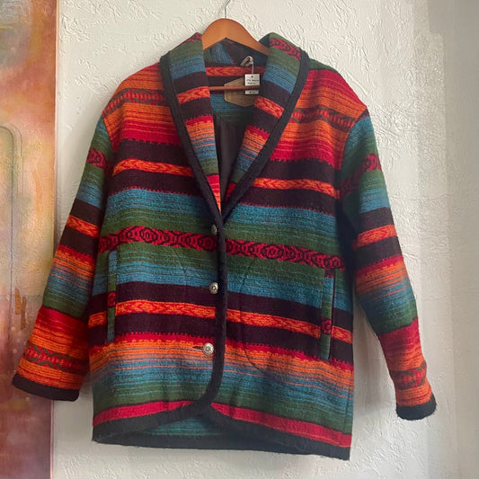 Woolrich Western Style Aztec Stripped Blanket Coat Vintage 1980's| Medium
