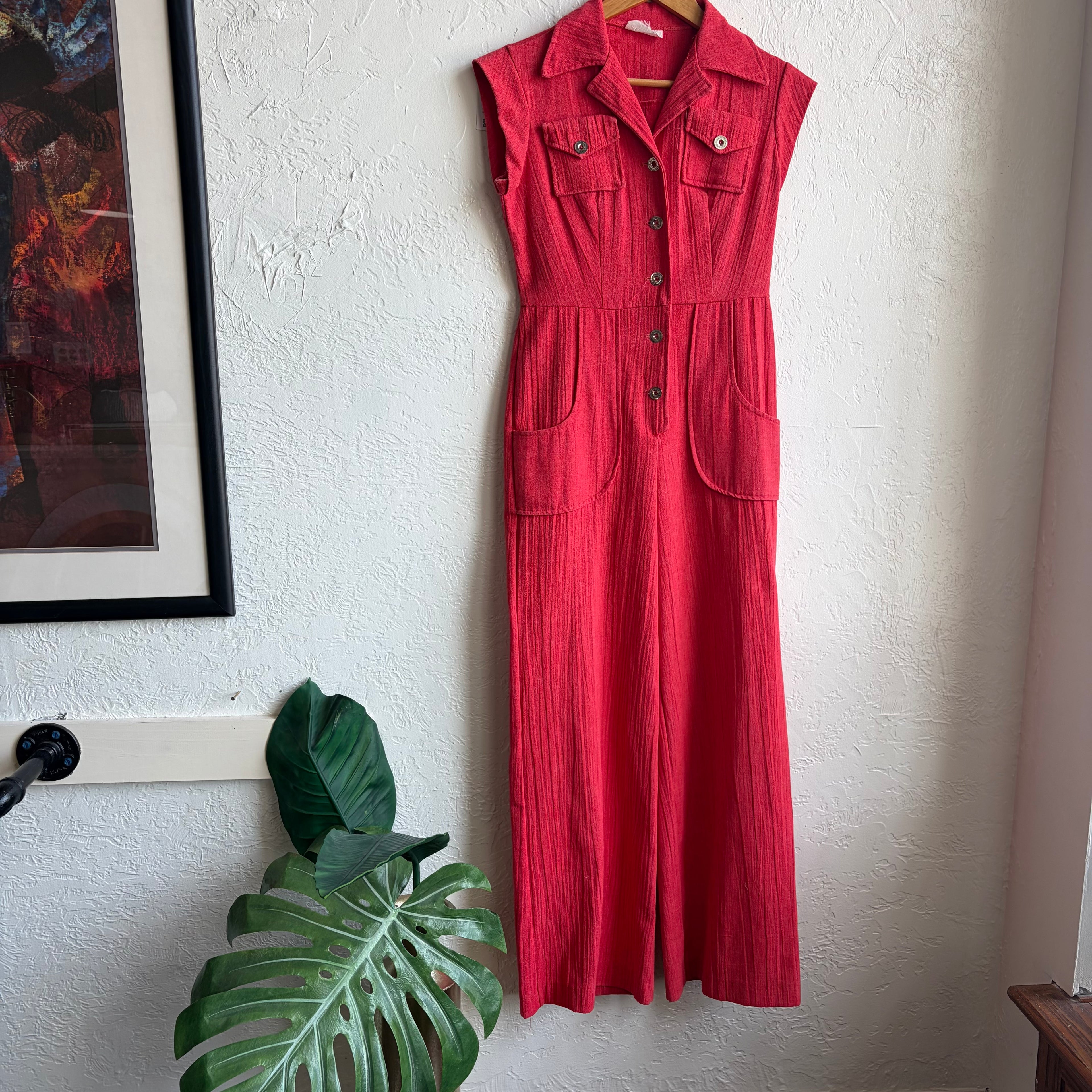 Coral 1970s Flare Jumpsuit | Small