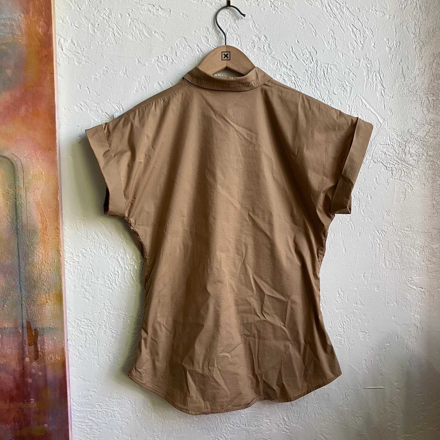 Neutral Tan Lauren Ralph Lauren Collar Button Down Top Small