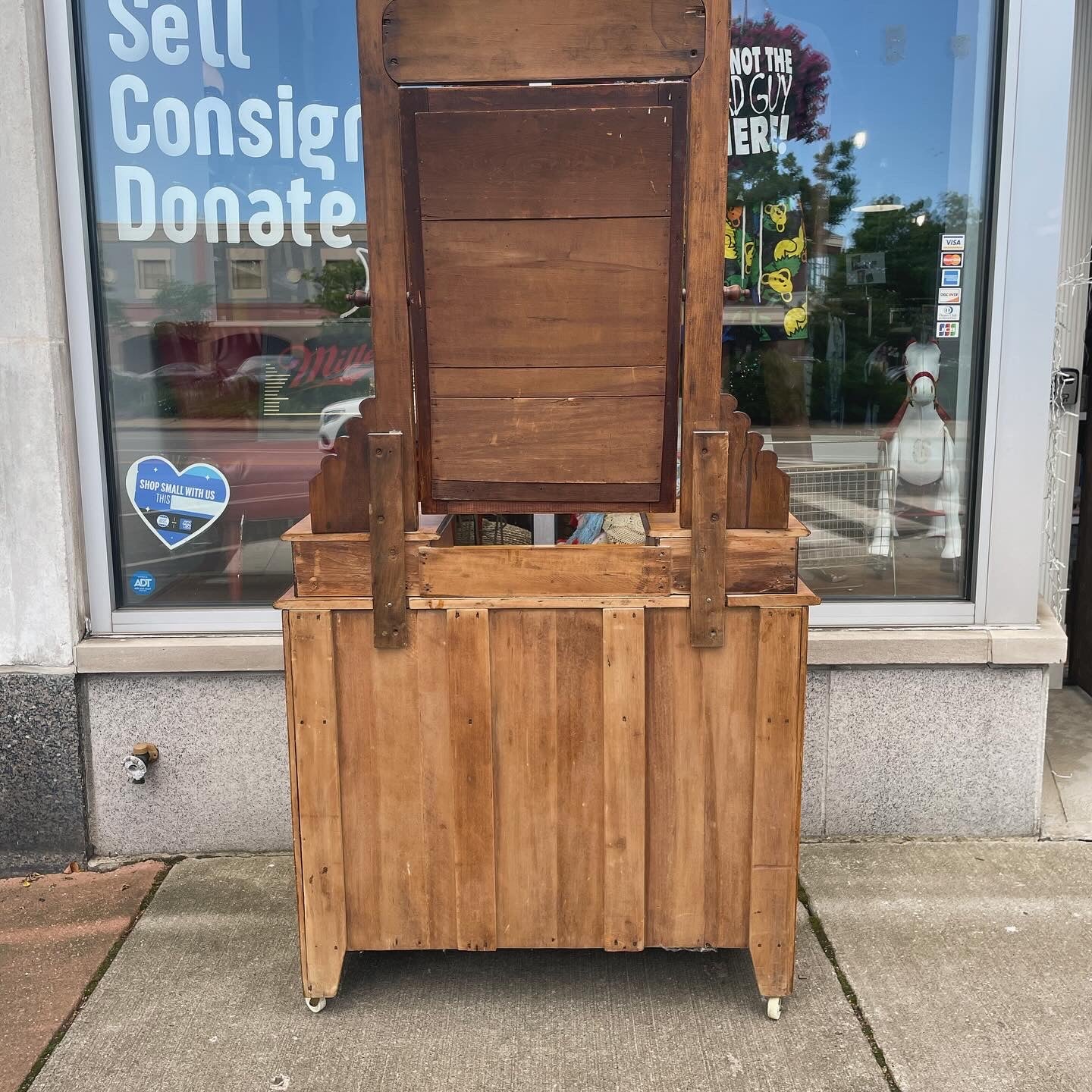 Antique Eastlake Oak Vanity/Chest of Drawers on Wheels