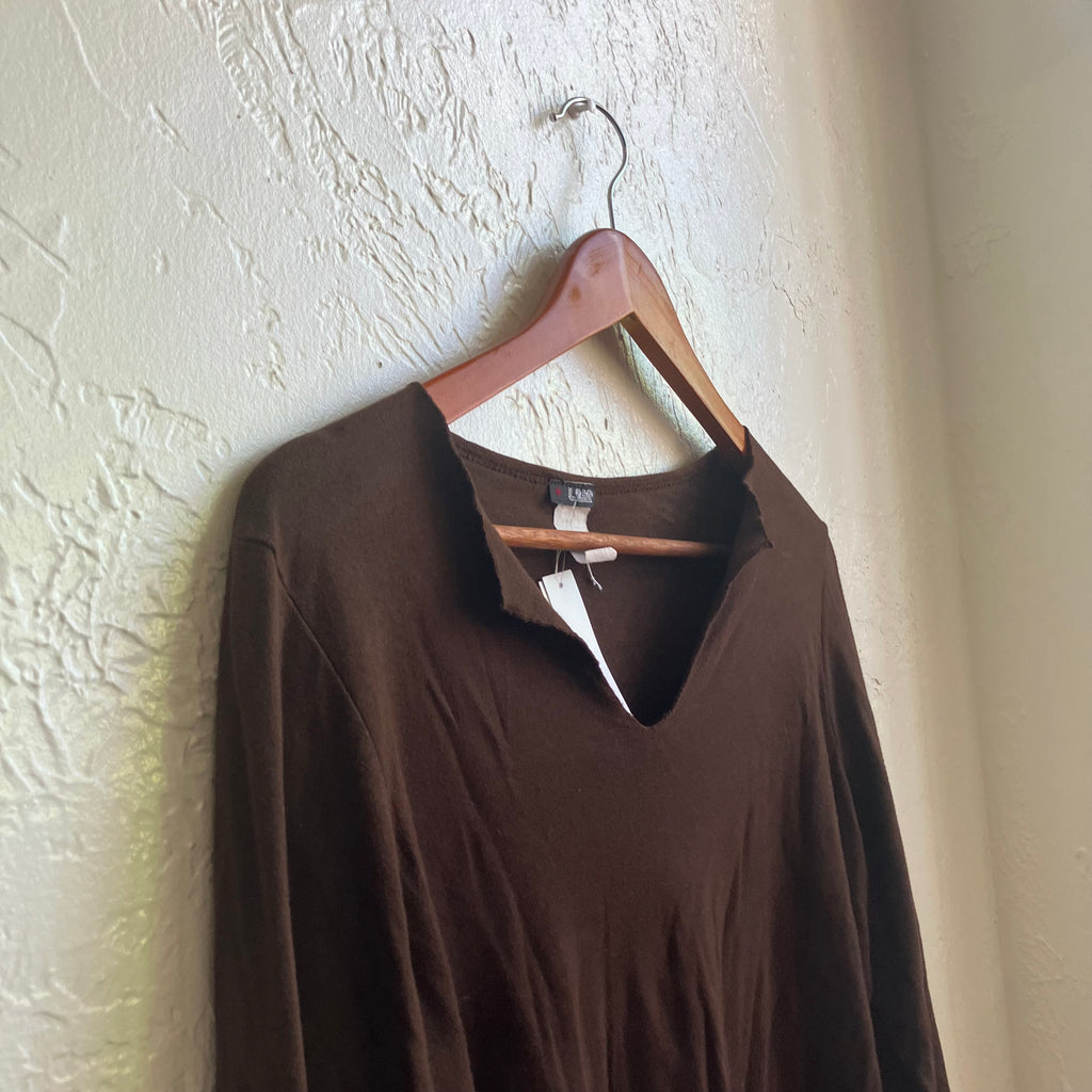 Y2K Brown V Neck Top | XL