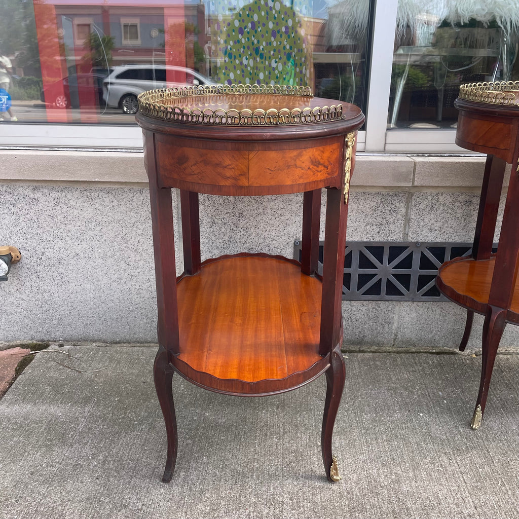 A Pair of Weiman Mahogany French Style Two Tiered End Tables 1940's