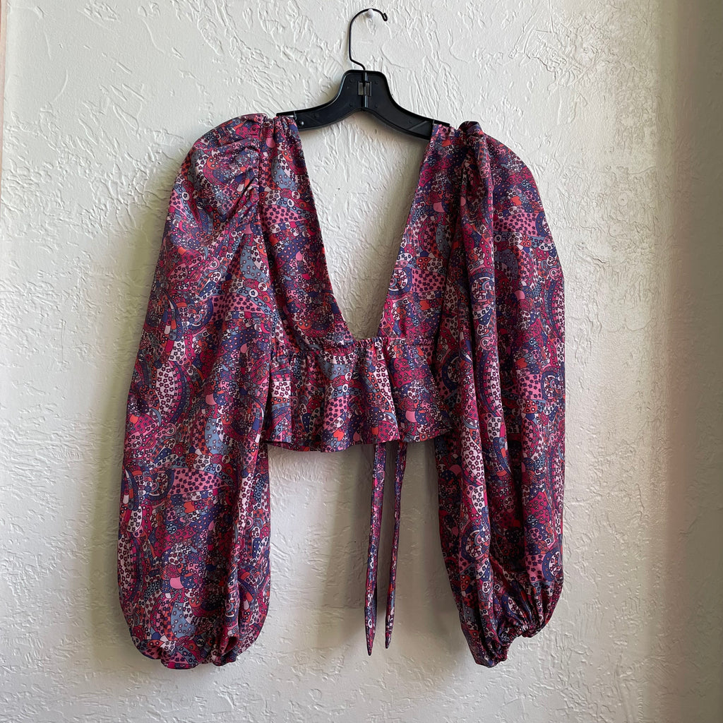 Paisley Ballon Sleeve Tie Top | Medium