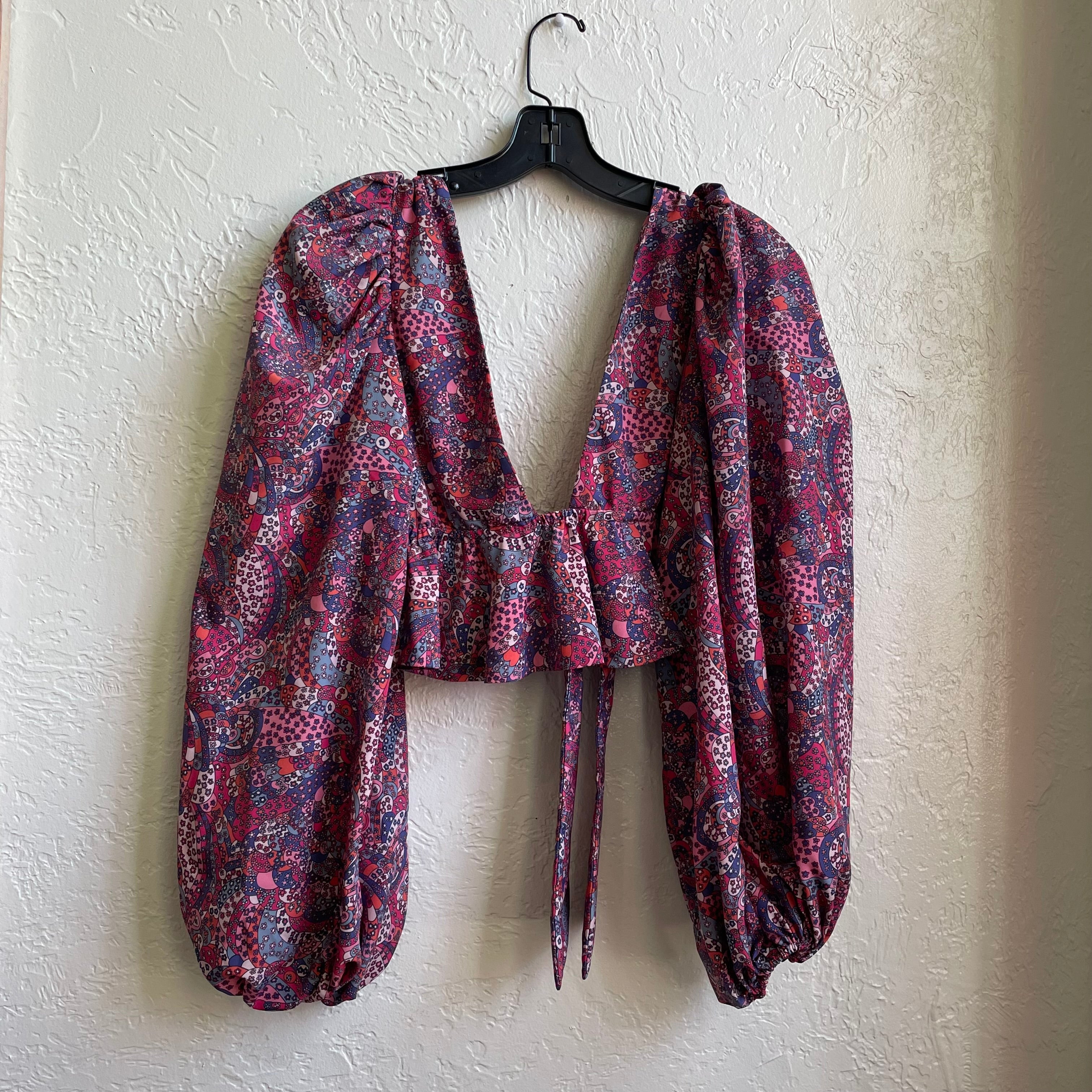 Paisley Ballon Sleeve Tie Top | Medium